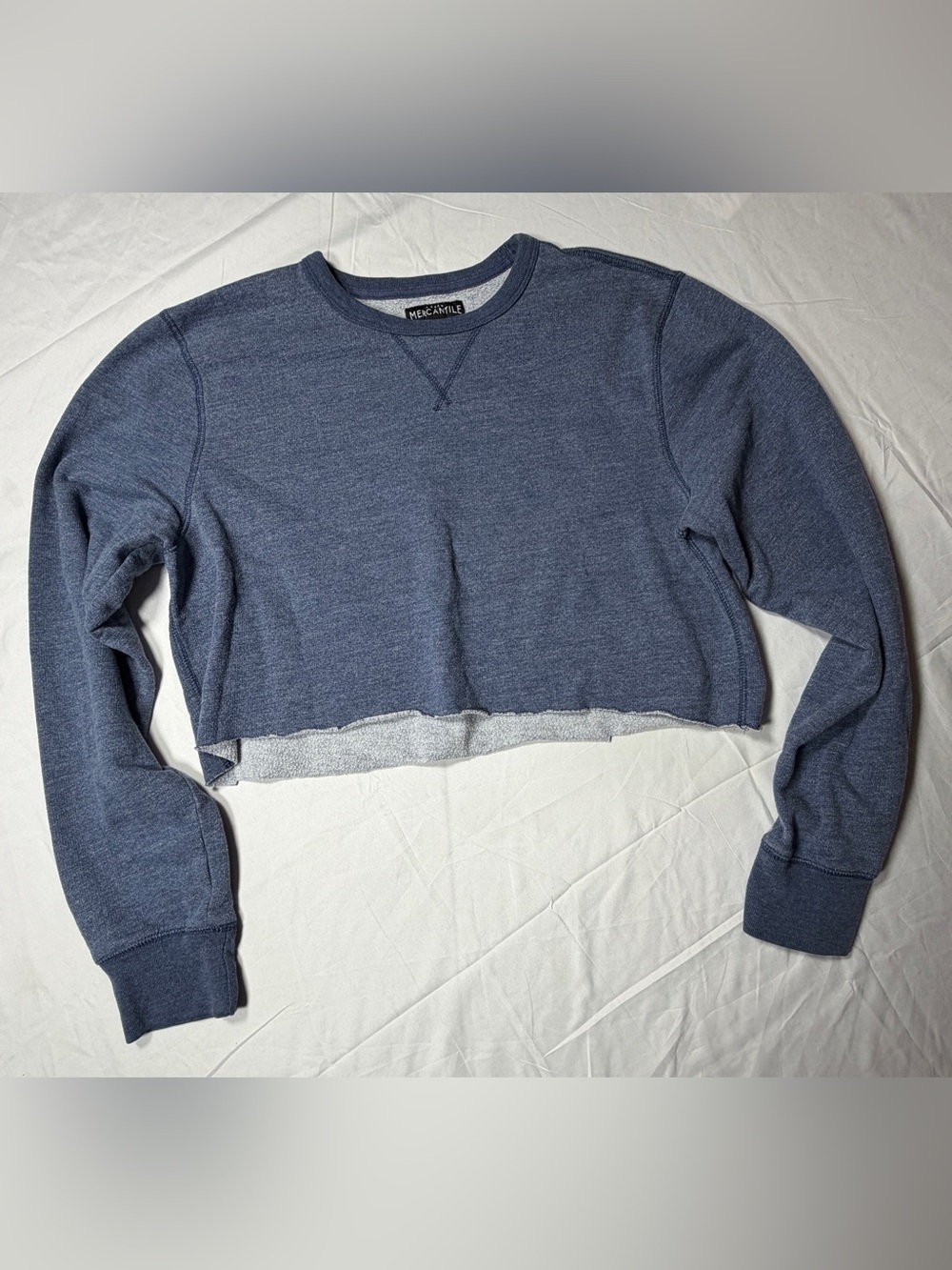J. Crew Mercantile Cropped Crewneck Sweatshirt Blue Heather Size L